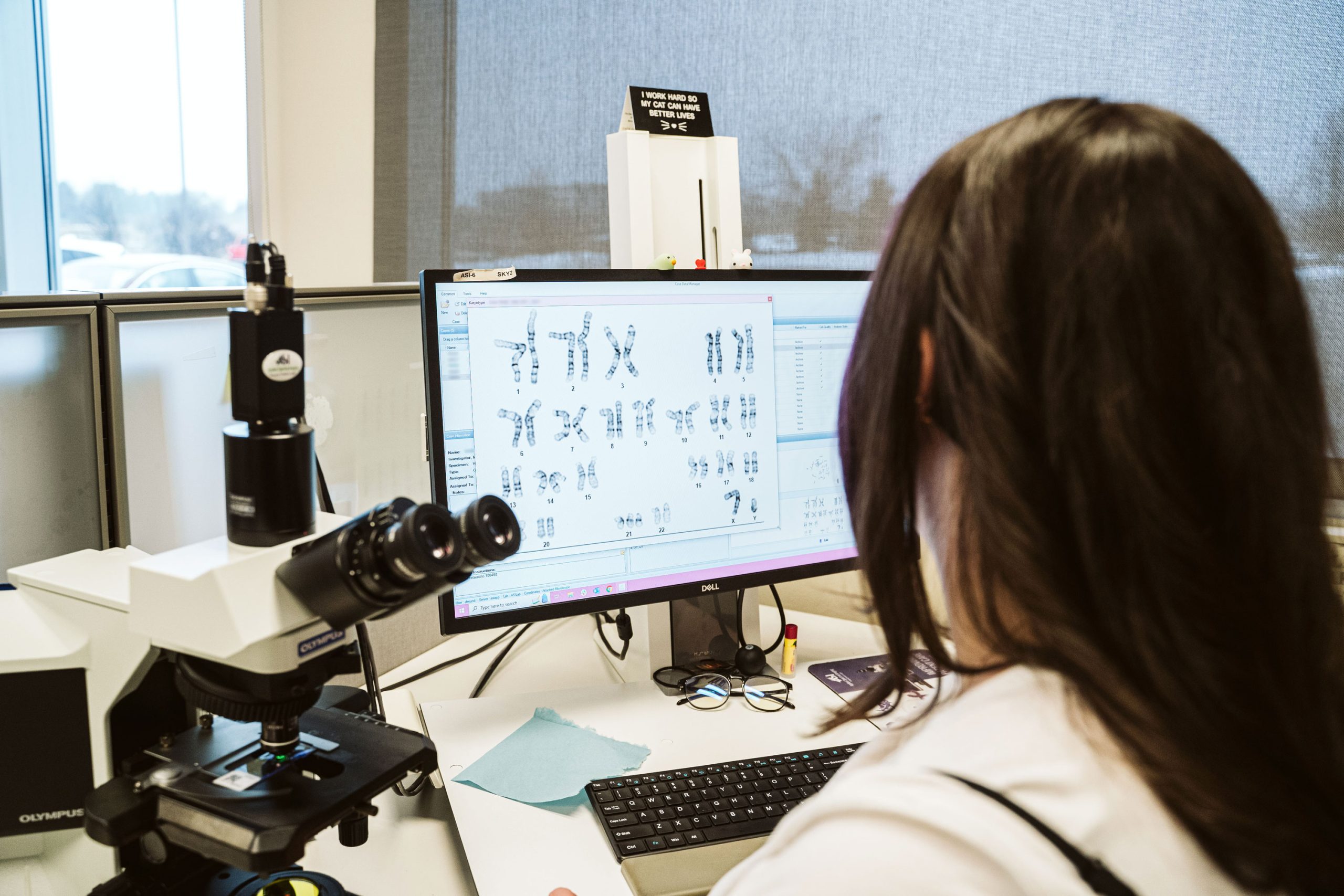 A WiCell scientist inspects test results.