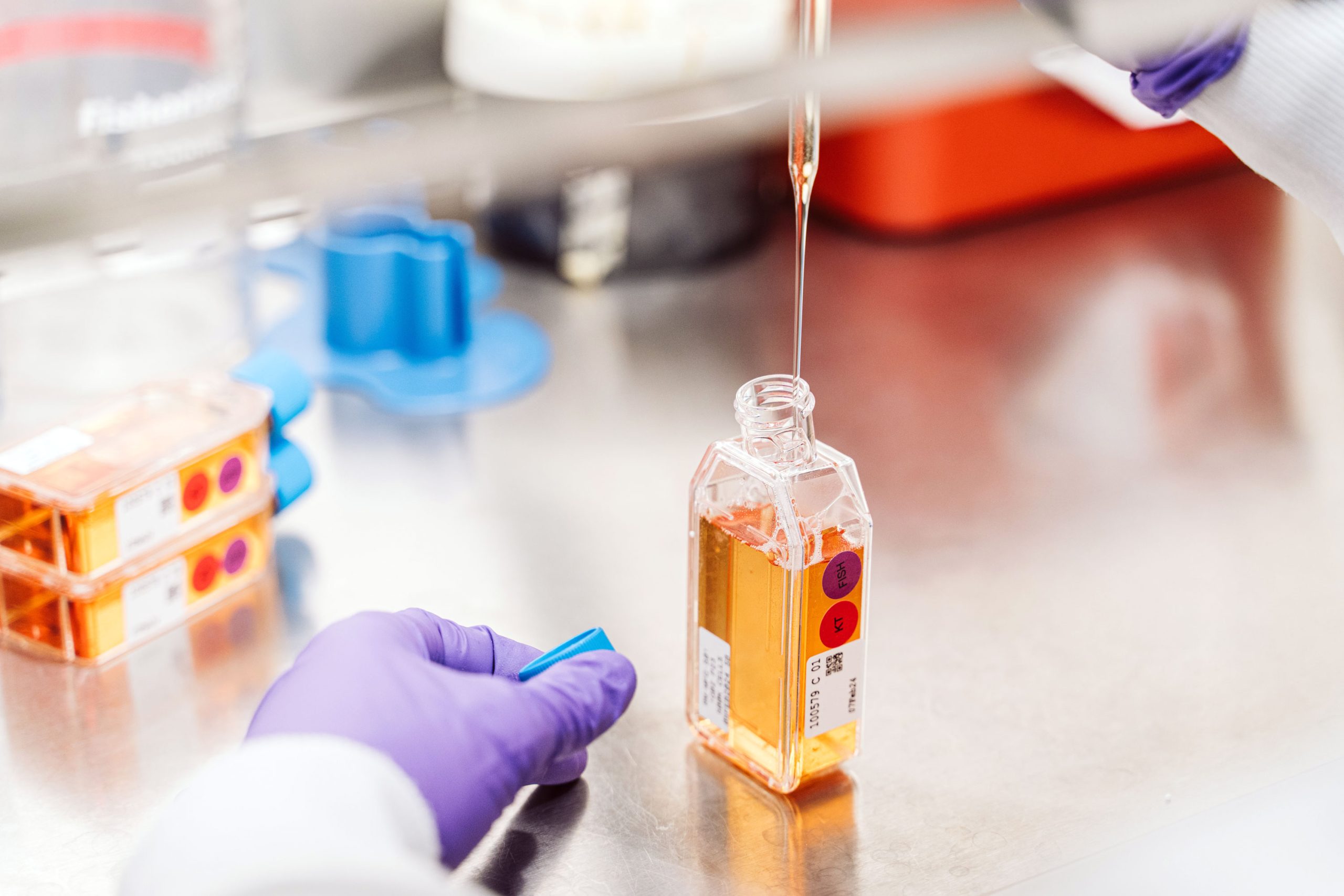 A pipette extracts a sample of biological test agents.